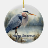 Waterverf Great Blue Heron Bird Wildlife Natuur Keramisch Ornament (Achterkant)
