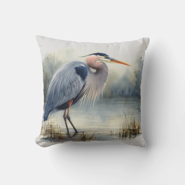 Waterverf Great Blue Heron Bird Wildlife Natuur Kussen (Voorkant)