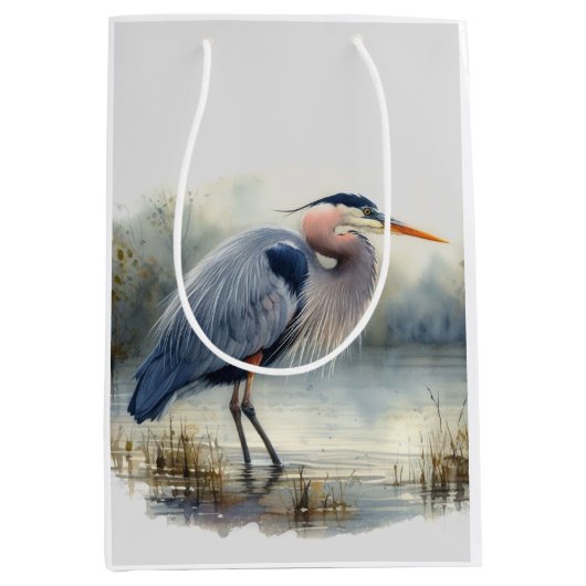 Waterverf Great Blue Heron Bird Wildlife Natuur Medium Cadeauzakje (Voorkant)