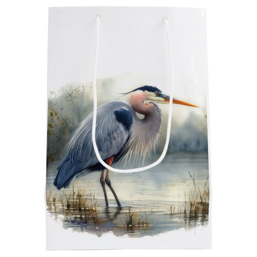 Waterverf Great Blue Heron Bird Wildlife Natuur Medium Cadeauzakje (Achterkant)
