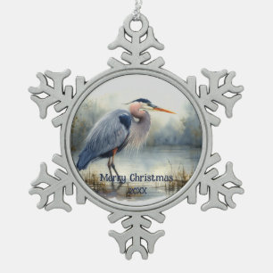 Waterverf Great Blue Heron Bird Wildlife Natuur Tin Sneeuwvlok Ornament