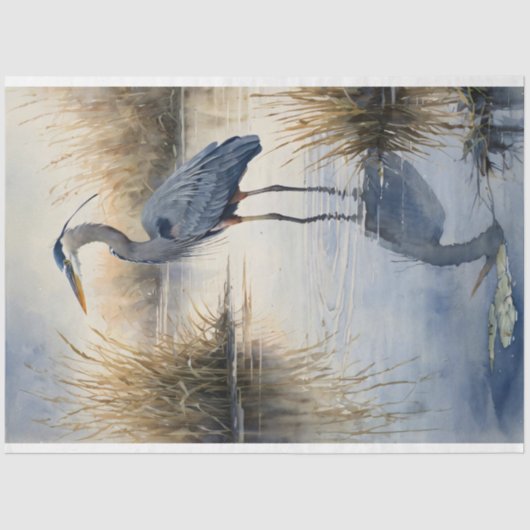 Waterverf Great Blue Heron Decoupage Tissuepapier (Voorkant)