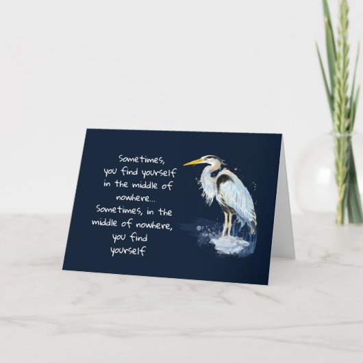 Waterverf Great Blue Heron Inspirerend Quote Feestdagen Kaart (Voorkant)