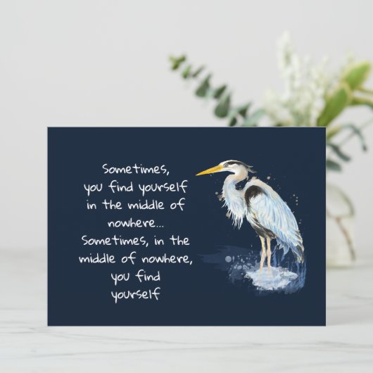 Waterverf Great Blue Heron Inspirerend Quote Feestdagenkaart (Staand voorkant)