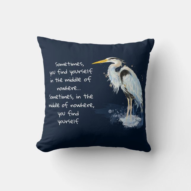 Waterverf Great Blue Heron Inspirerend Quote Kussen (Voorkant)