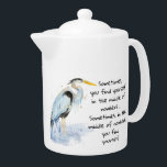 Waterverf Great Blue Heron Inspirerend Quote Theepot<br><div class="desc">Oorspronkelijke waterverf: Great Blue Heron Bird met een inspirerend,  bemoedigend en bemoedigend citaat</div>