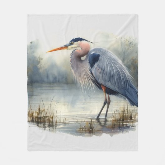 Waterverf Great Blue Heron Water Bird Willife Fleece Deken (Voorkant)