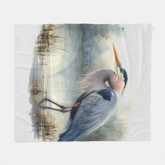 Waterverf Great Blue Heron Water Bird Willife Fleece Deken (Voorkant (Horizontaal))