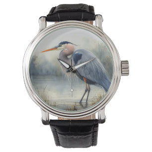 Waterverf Great Blue Heron Water Bird Willife Horloge