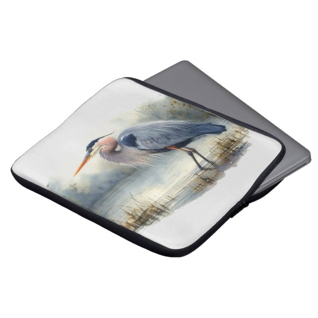 Waterverf Great Blue Heron Water Bird Willife Laptop Sleeve (Voorkant top)