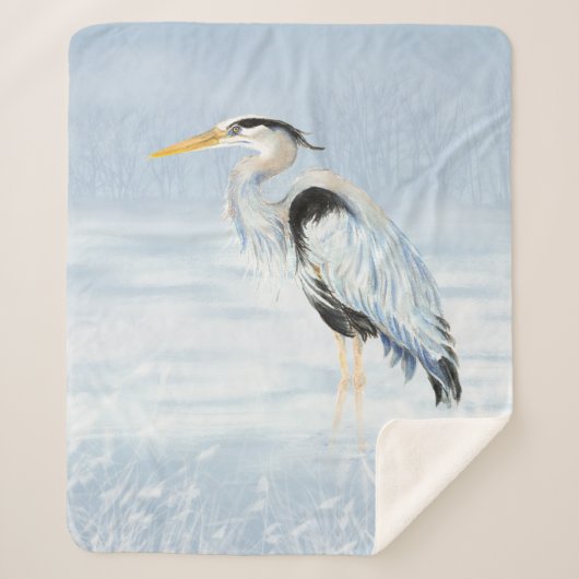 Waterverf Great Blue Heron Water Bird Willife Sherpa Deken (Voorkant)