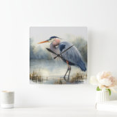 Waterverf Great Blue Heron Water Bird Willife Vierkante Klok (Huis)