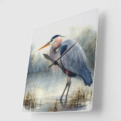 Waterverf Great Blue Heron Water Bird Willife Vierkante Klok (Hoek)