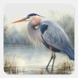 Waterverf Great Blue Heron Water Bird Willife Vierkante Sticker