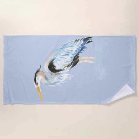 Waterverf Great Blue Heron Wildlife Art Strandlaken (Voorkant)