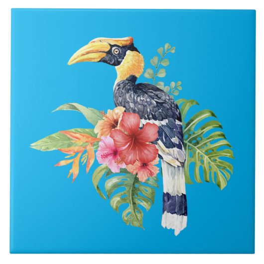 Waterverf Great Hornbill Bird Tegeltje (Voorkant)