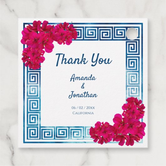 Waterverf Grecian Elegance + Pink Flowers Bedankjes Labels (Achterkant)