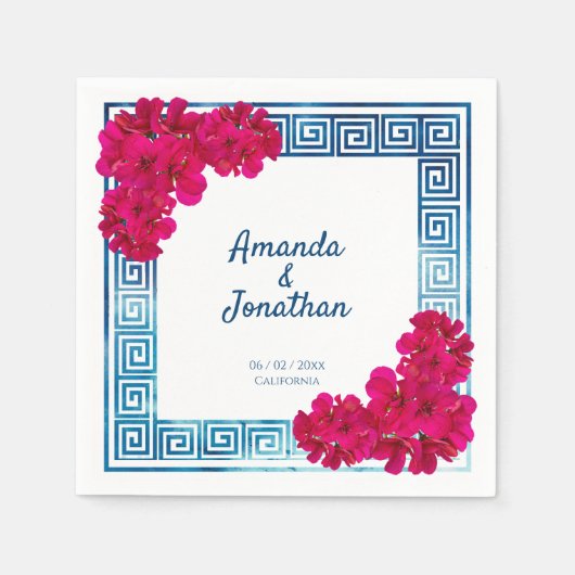 Waterverf Grecian Elegance + Pink Flowers Servet (Voorkant)