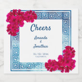 Waterverf Grecian Elegance + Pink Flowers Sparkling Wijnetiket (Enkel label)