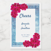 Waterverf Grecian Elegance + Pink Flowers Wijn Etiket (Enkel label)