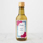 Waterverf Grecian Elegance + Pink Flowers Wijn Etiket (Voorkant)