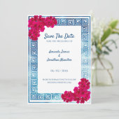 Waterverf Grecian Elegance + Roze Save The Date Kaart (Staand voorkant)