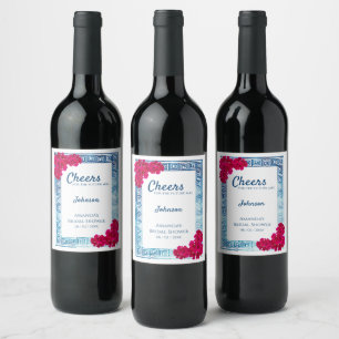 Waterverf Grecian Elegance + Roze Vrijgezellenfees Wijn Etiket