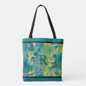 Waterverf Green Blue Glitter Design Initiaal Tote Bag (Achterkant)