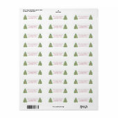 Waterverf Green & Bourgondië Kerstboom Adres Etiket (Full Sheet)