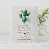 Waterverf Green Cactus Grey Southwest Wedding Kaart (Staand voorkant)