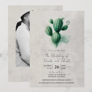 Waterverf Green Cactus Grey Southwest Wedding Kaart