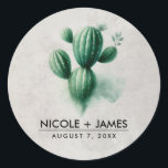 Waterverf Green Cactus Grey Southwest Wedding Ronde Sticker<br><div class="desc">Waterverf Groene Cactus Grijs Southwest bruiloft Stickers</div>