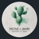 Waterverf Green Cactus Grey Southwest Wedding Ronde Sticker<br><div class="desc">Waterverf Groene Cactus Grijs Southwest bruiloft Stickers</div>