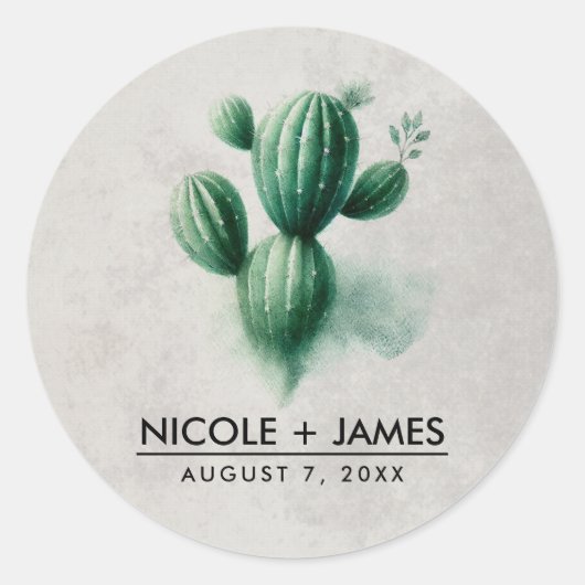 Waterverf Green Cactus Grey Southwest Wedding Ronde Sticker (Voorkant)