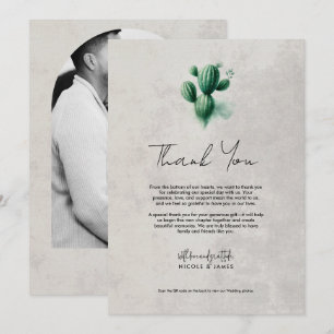 Waterverf Green Cactus Grey Wedding Bedankt Kaart