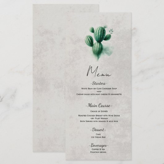 Waterverf Green Cactus Southwest Wedding Menu (Voorkant / Achterkant)