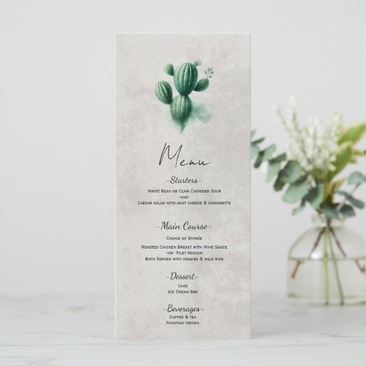 Waterverf Green Cactus Southwest Wedding Menu (Staand voorkant)