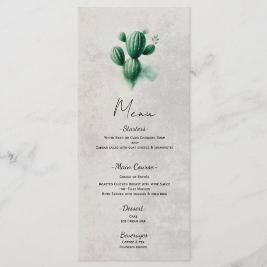 Waterverf Green Cactus Southwest Wedding Menu (Voorkant)