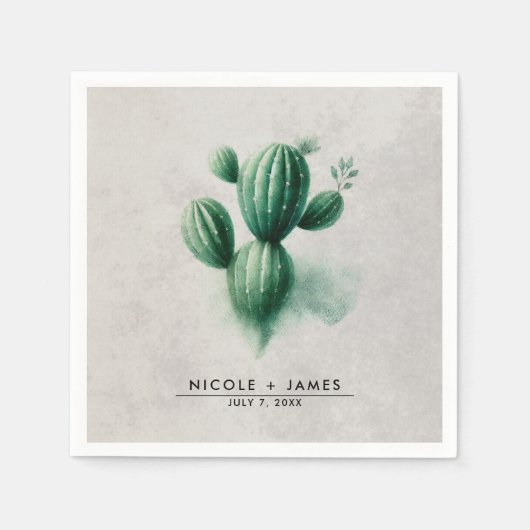 Waterverf Green Cactus Southwest Wedding Servet (Voorkant)