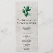 Waterverf Green Cactus Stone Grey Wedding Programm Menu (Voorkant)