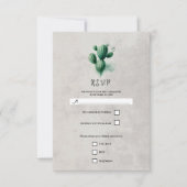 Waterverf Green Cactus Stone Grey Wedding RSVP Kaartje (Voorkant)