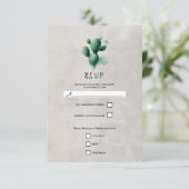 Waterverf Green Cactus Stone Grey Wedding RSVP Kaartje (Staand voorkant)