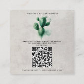Waterverf Green Cactus Wedding Details Vierkante Visitekaartje (Achterkant)
