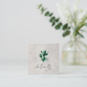 Waterverf Green Cactus Wedding Details Vierkante Visitekaartje (Staand voorkant)
