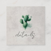 Waterverf Green Cactus Wedding Details Vierkante Visitekaartje (Voorkant)