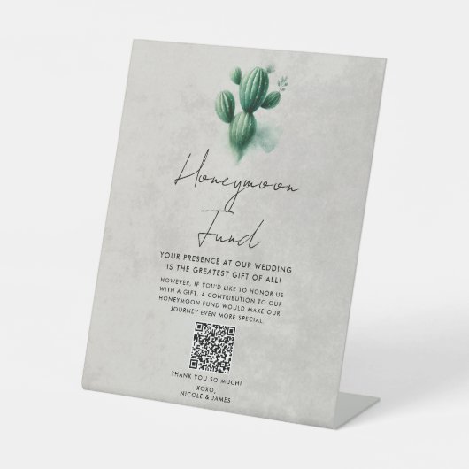Waterverf Green Cactus Wedding Honeymoon Fund Reclamebord Met Voetstuk (Voorkant)