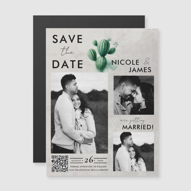 Waterverf Green Cactus Wedding Save the Date (Voorkant / Achterkant)