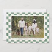 Waterverf Green en Cream Gingham Kerstfoto Feestdagenkaart (Voorkant)