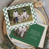 Waterverf Green en Cream Gingham Kerstfoto Feestdagenkaart