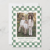 Waterverf Green en Cream Gingham Kerstfoto Feestdagenkaart (Voorkant)